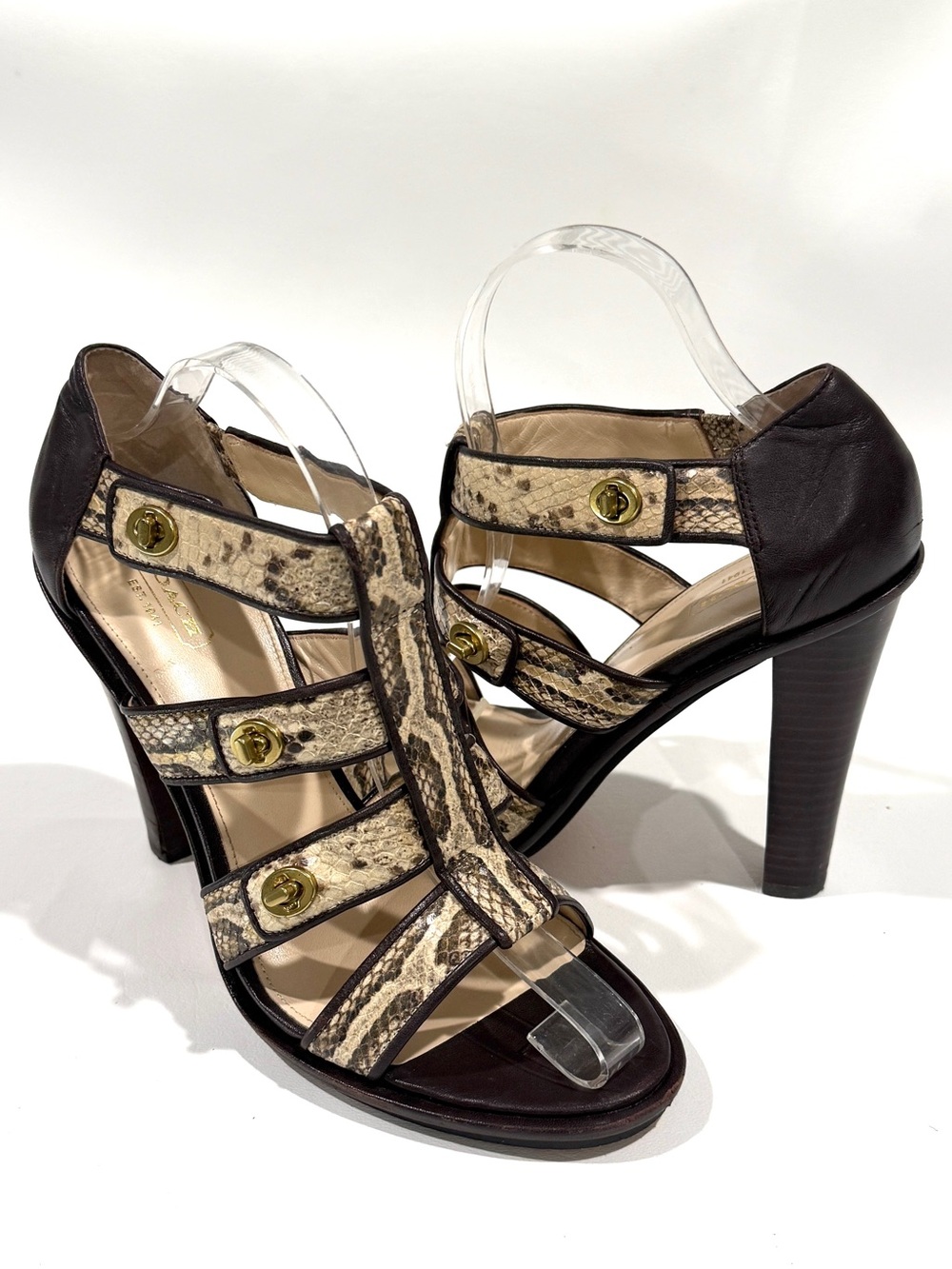 COACH Tamarah Snake-Print Strappy Gladiator Caged High Heel Sandals